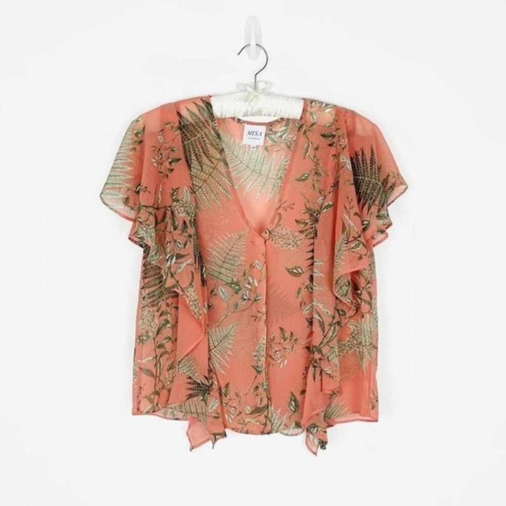 MISA Los Angeles Botanical Print Blouse Size XS Pink Boho Romantic Fairy‎ Summer - Picture 2 of 14
